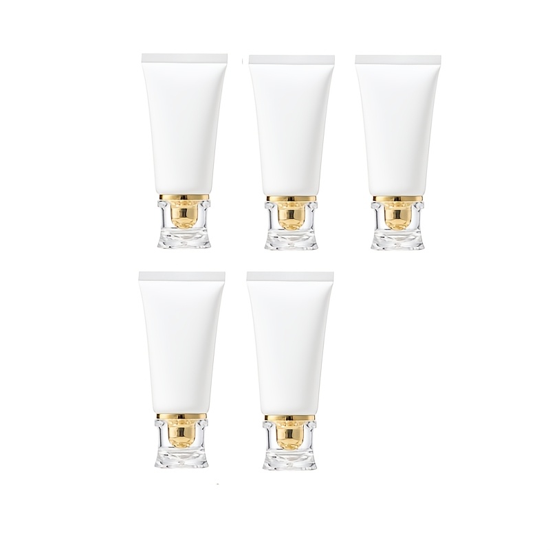Image of 5pcs 50ml/1.76oz Golden Acrylic Cap Refillable Squeeze Tubes, Matte Black Or Glossy , Luxury Elegant Style, For Skincare Dispensing, Portable Travel Cosmetic Empty Containers