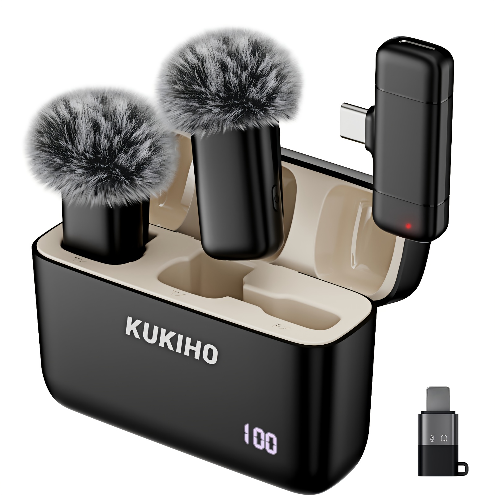 item picture wireless lavalier microphone for iphone ipad   with charging case 80h   noise cancellation 164ft range   clip on lapel mic for video recording vlog live streaming