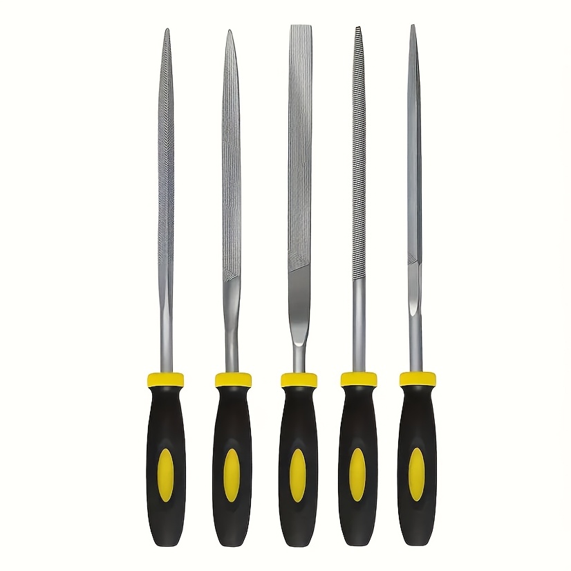 E-shop 5/10-teiliges Metall-Nadel-Feilen-Set - Gehärteter legierter Stahl, inklusive Flach, Winkel, Quadrat, Dreieck, Rund- und Halbrundfeilen