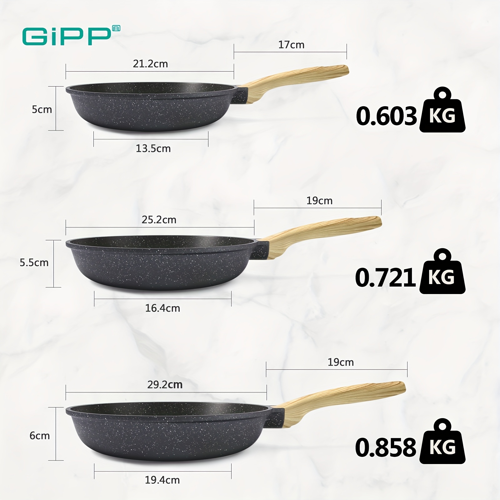 Image of Gipp Ceramic 3pcs Cookware Set (20/24/28cm) - Camping Grill And Frying Pan Set, / Free, Induction/gas/oven Safe, Dishwasher Safe, Heat-resistant Handle
