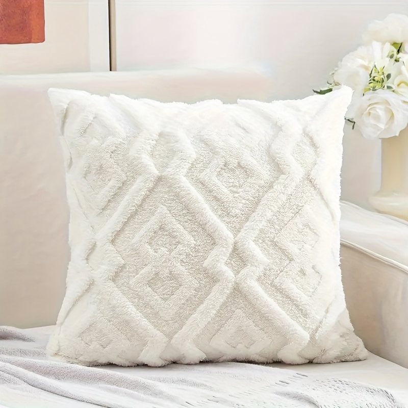 

1pc, Mordern Soft Plush Cream White Decorative Throw Pillow Covers, Cushion Covers Pillowcase For Sofa Bedroom, Multiple Size , No Pillow Insert