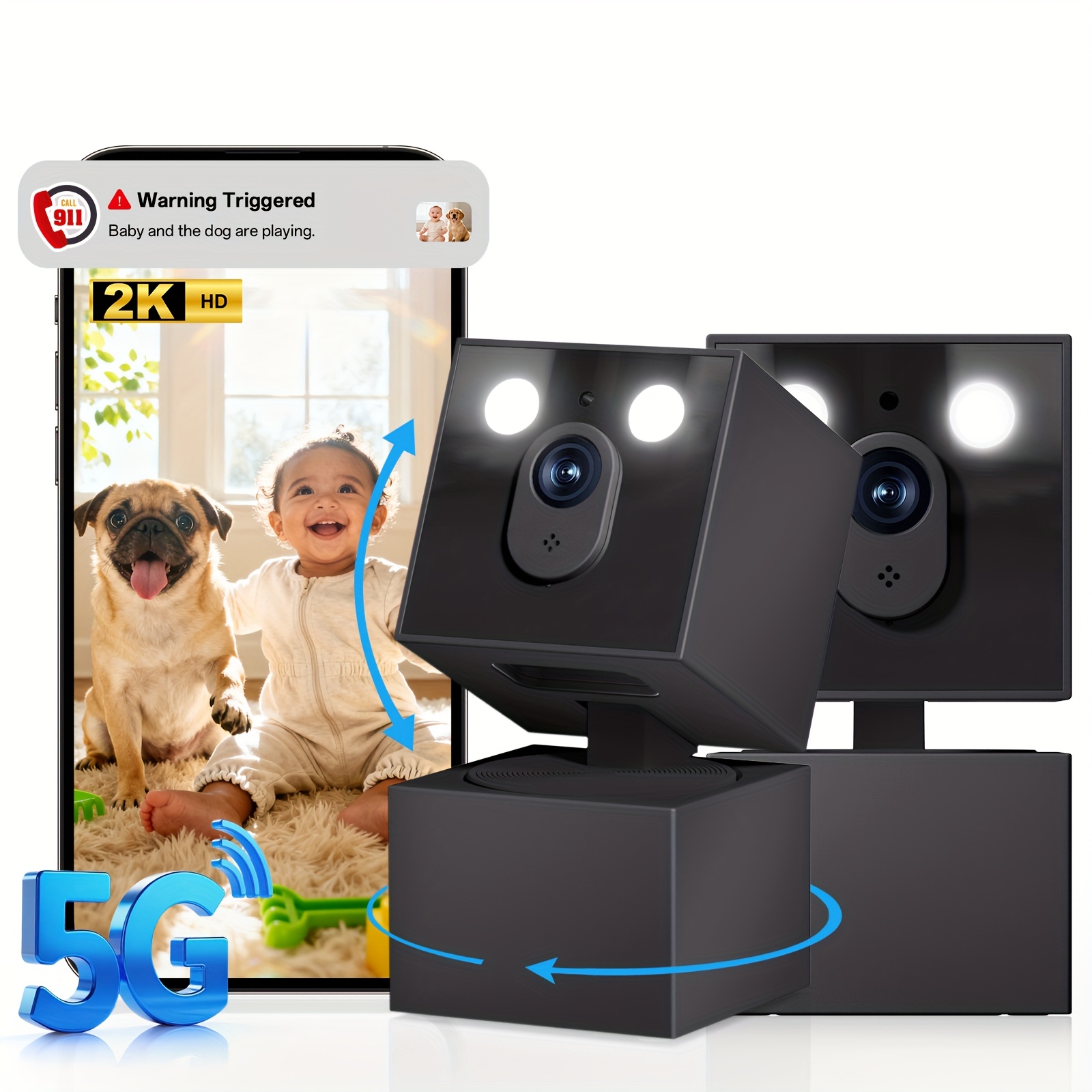 TEMU Indoor Camera - 5g&2.4g Wifi Camera For Home Security, 2k Security Cameras For Dog/pet/baby Monitor, 360°pan/tilt, 2-way Audio, Tracking, 24/7