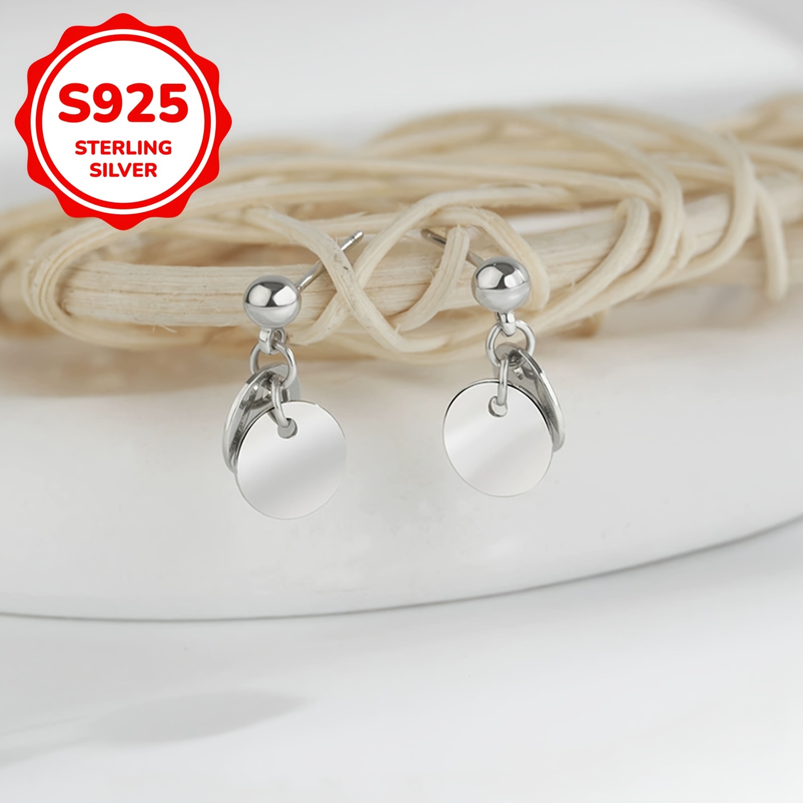 925 Sterling Silver Mini Round Disc Stud Earrings, Lightweight