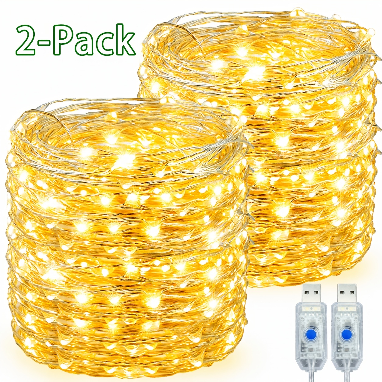 TEMU 2-pack 50/100/200/300led Usb Fairy Lights, 7m/12m/22m/32m Silver Wire Lights, Warm White/multicolor/white, 12 Modes Twinkle Firefly Lights,