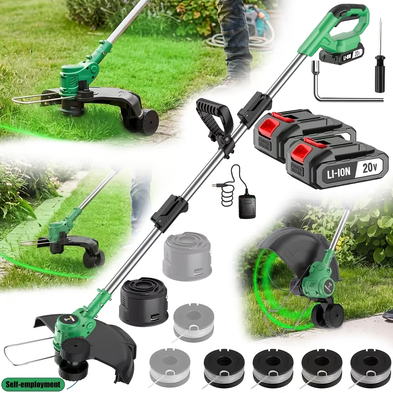 TEMU Newly Upgraded 20v Electric Trimmer, Battery-powered Electric With Spools, For Weeding And Trimming Branches, Sturdy And Durable Multifunctional