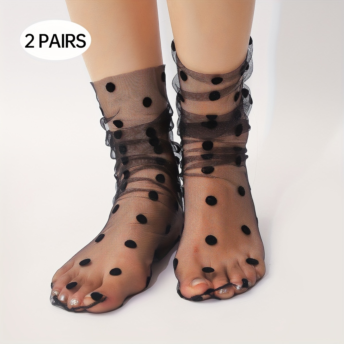 

Women's Polka Dot Sheer Mesh Socks, Mid-calf Length, Ultra-thin See-through Lace Socks For Stage Party, Novelty Socks