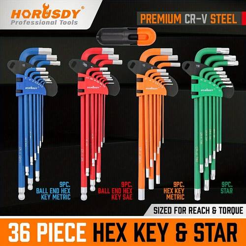 36pcs hex torx key set extra long allen wrench ball end tamper proof metric sae