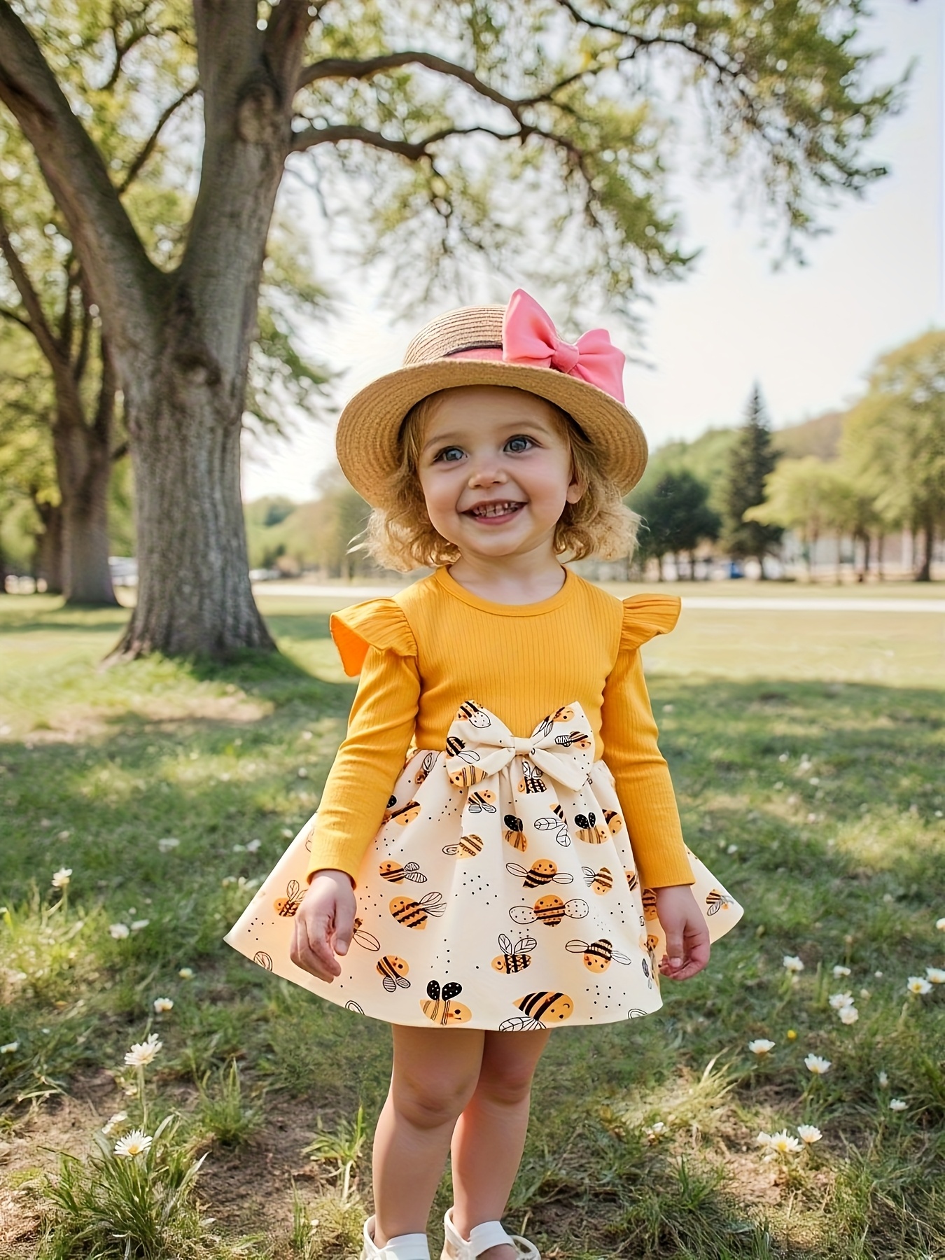 fitted lace wedding dress Yellow Long Sleeve Baby Dress – Soft, Cozy & Stylish – Hushies main image 1