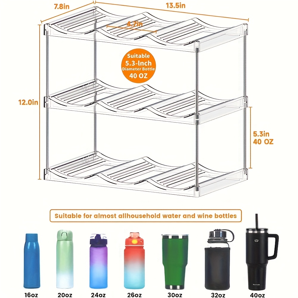 2/3/4 Tier Stackable Water Bottle Storage Organizer, Clear Plastic Tumbler And Travel Bottle Holder For Cabinet And Classroom, Utility Racks