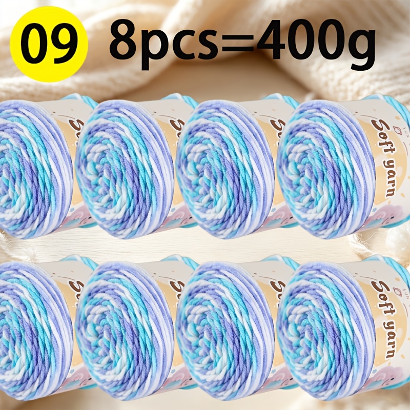 TEMU 8pcs/400g, 8pcs Set Of Tie-dye Cake Ball Yarn - 50g Per , Total 400g, And Attractive Tie-dye Colors, For Colorful Knitting & Crocheting -