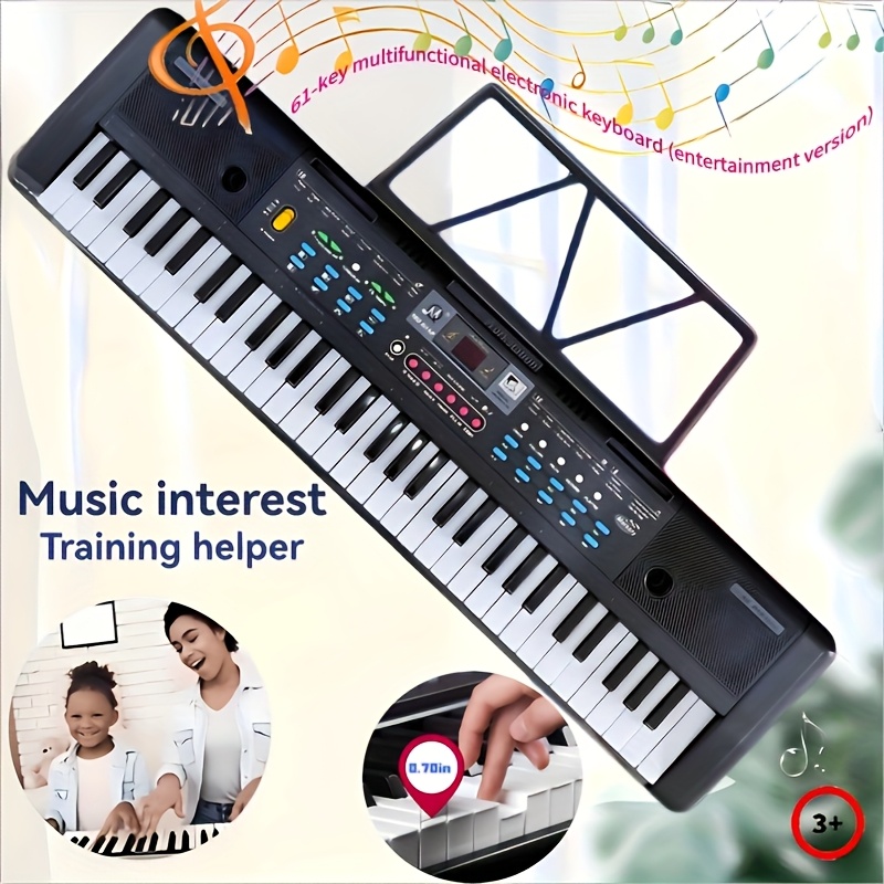 Teclado electrónico multifuncional de 61 teclas - Diseño portátil para uso en interiores y exteriores, con modo de enseñanza, incluye 6 demostraciones, 16 sonidos, 10 patrones de ritmo, 8 tambores, soporta efectos de sonido, grabación / programación / función de acordes, volumen y velocidad ajustables, equipado con pantalla de visualización. Regalo musical ideal para Navidad, Halloween, Acción de Gracias.