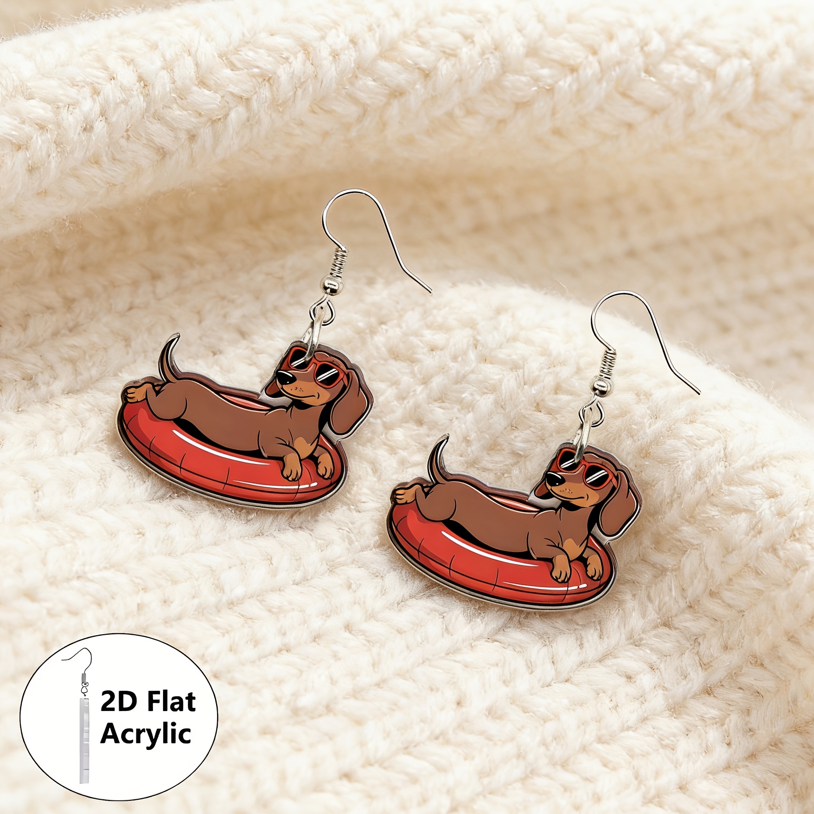 Watercolor Summer Swim Ring Dachshund Acrylic Earrings