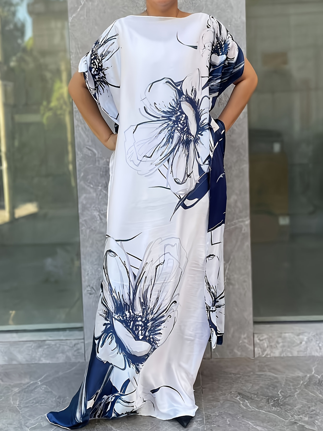 elegant plus size floral print maxi dress matching scarf - Temu Bahrain