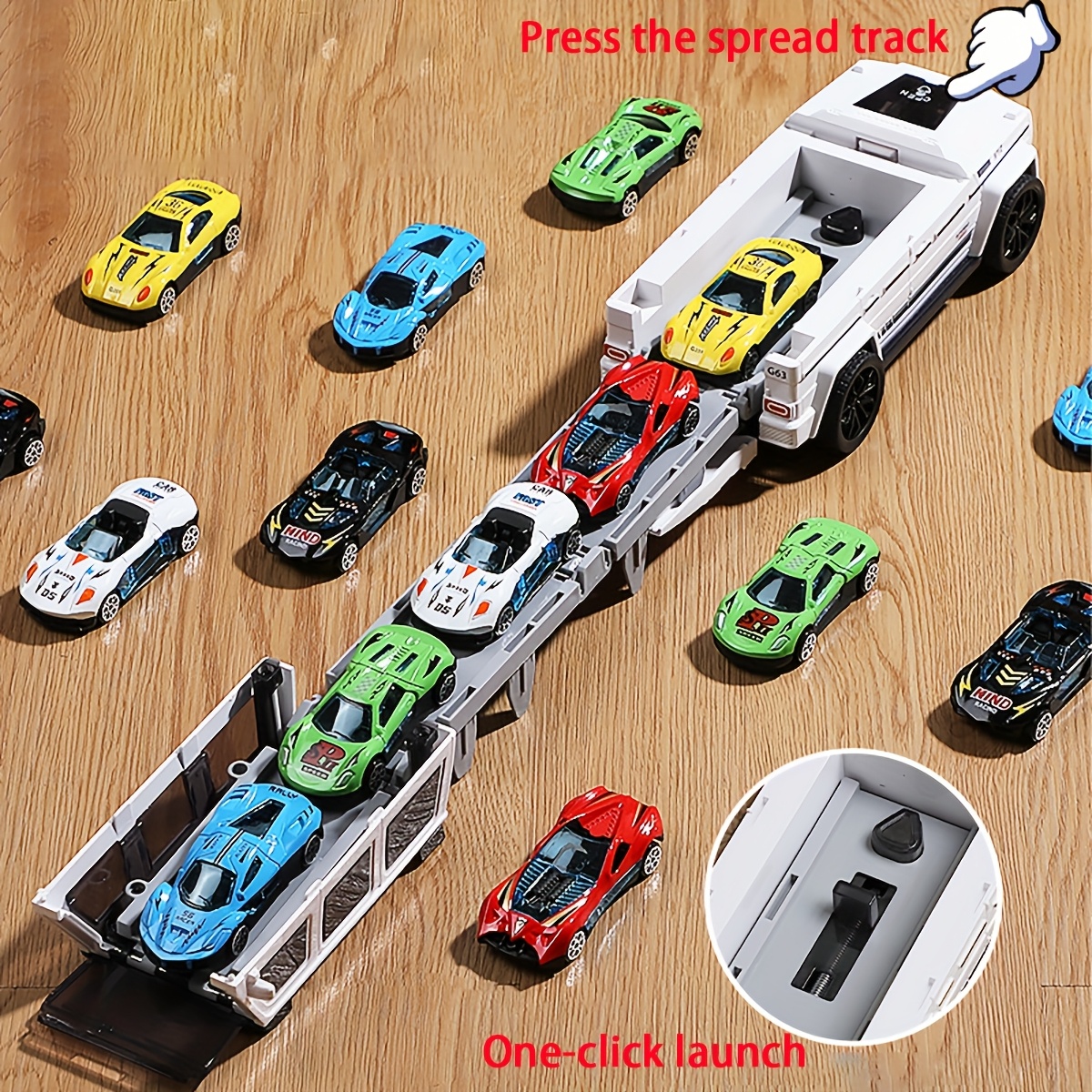 1pc deformable track car toy foldable off road vehicle with   ejection system durable plastic construction realistic design for kids educational   push pull operation white blue black Product details 2