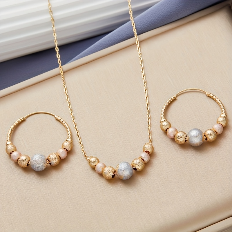 TEMU 2 - Piece Set Of Exquisite Frosted Round Bead Earrings And Necklace. Chic, Versatile Jewelry For Daily Use - An Ideal Birthday Gift For Female
