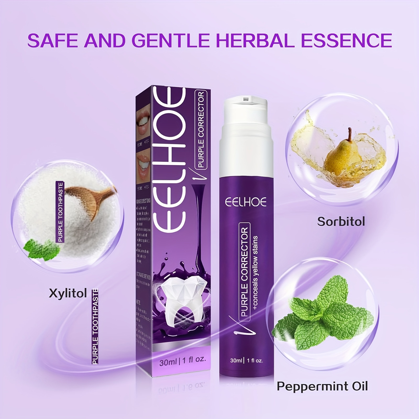 eelhoe purple toothpaste for whitening herbal   deep   formula 30ml effective basic cleaning whiten teeth in 28 days with peppermint   sorbitol details 0