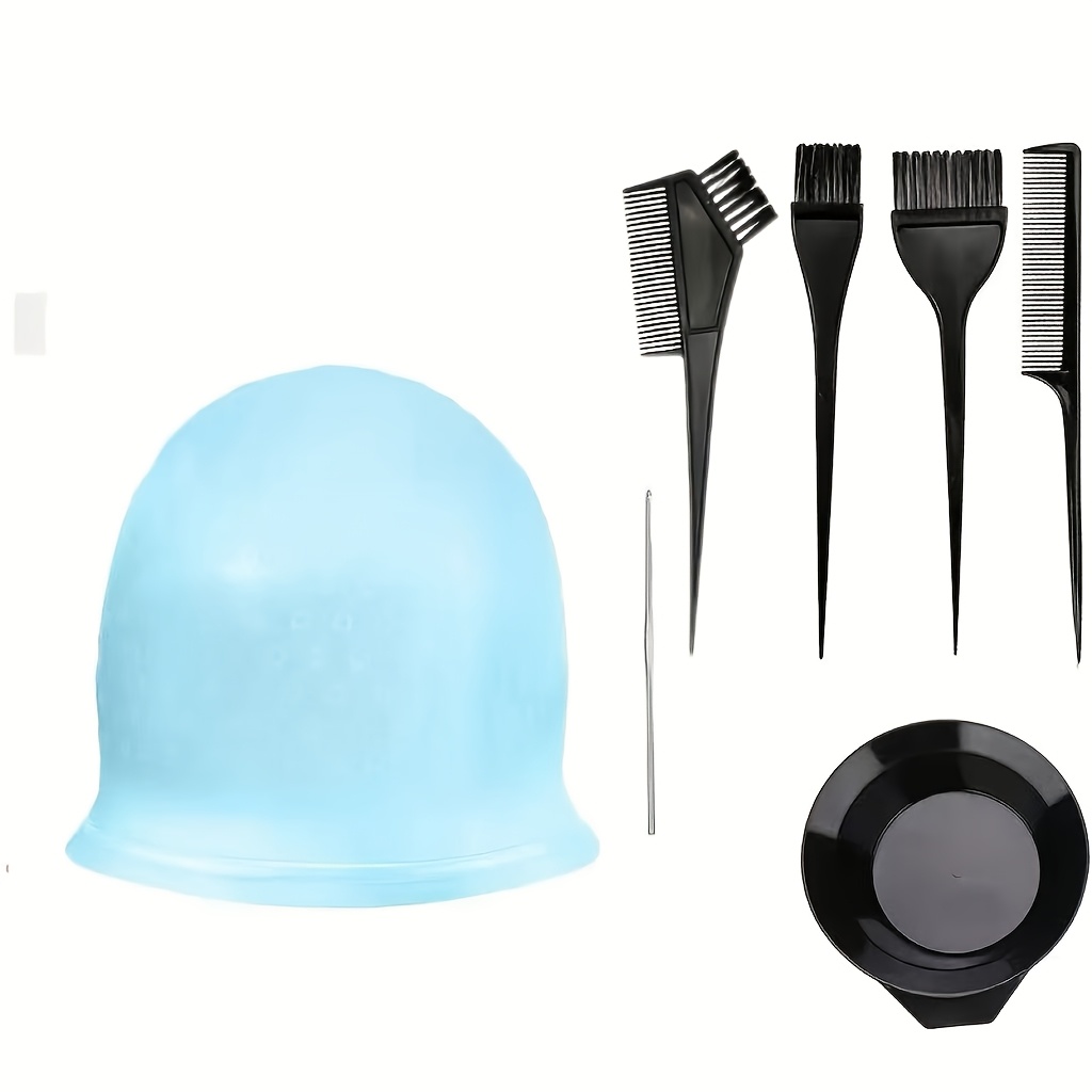 TEMU 7pcs/hair Dyeing Tool Set - Reusable Professional Hair Lightening , Bright-colored Hat With Hook, Salon Hair Dyeing Tool For Men And Women