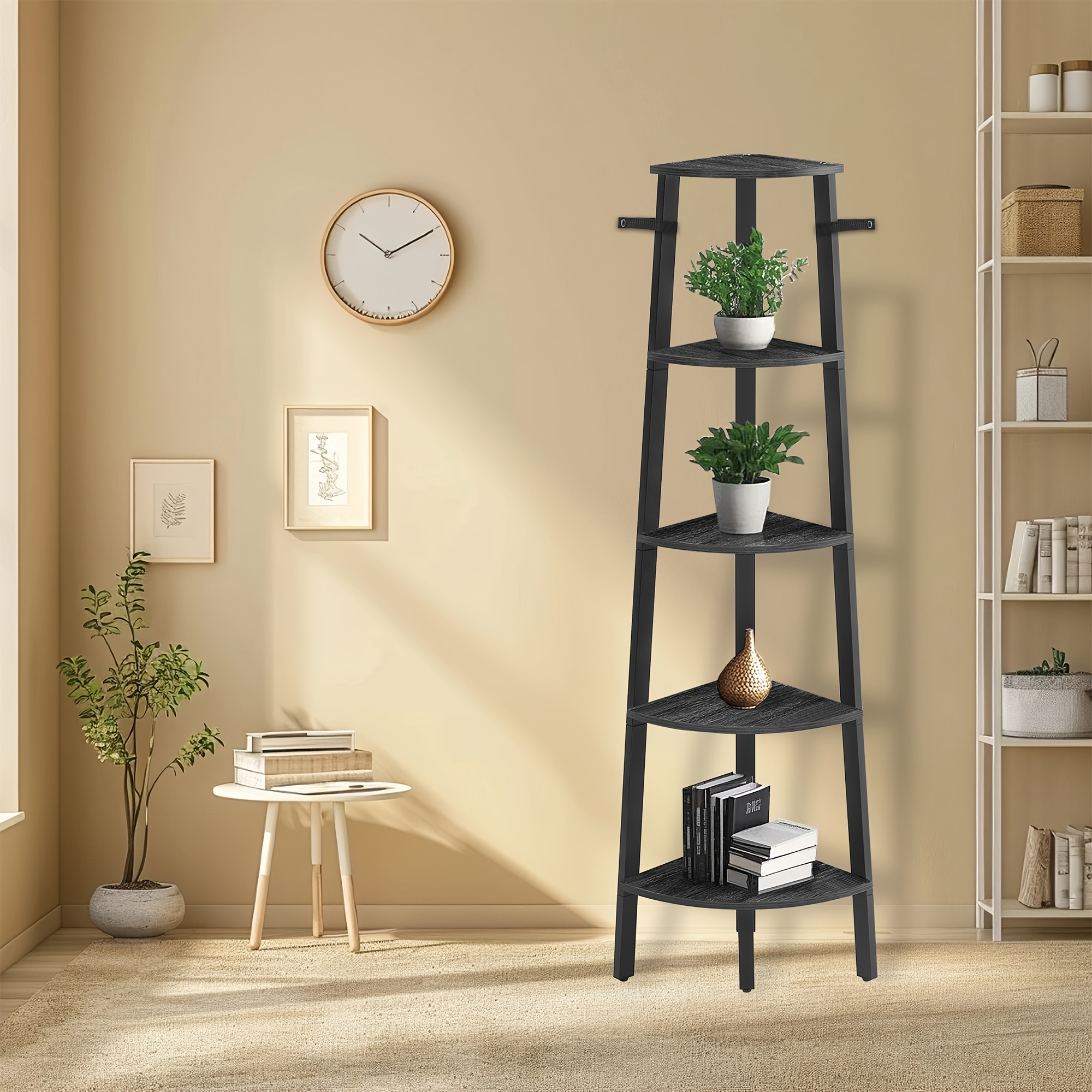 5-Tier Industrial Ladder Bookcase with Metal Frame