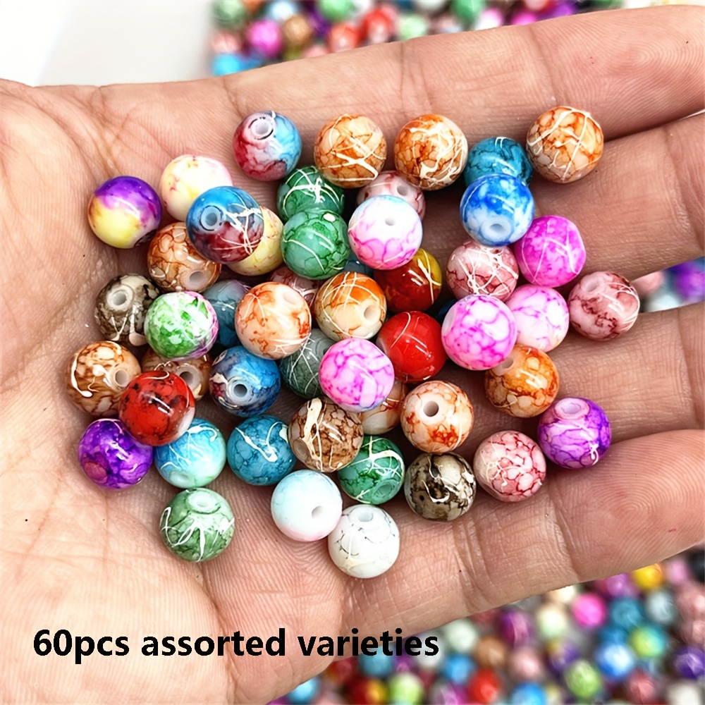 TEMU 60pcs 8mm Mixed Color Round Glass Beads Loose Spacer Beads For Jewelry Making Diy Bracelet Necklace Accessories