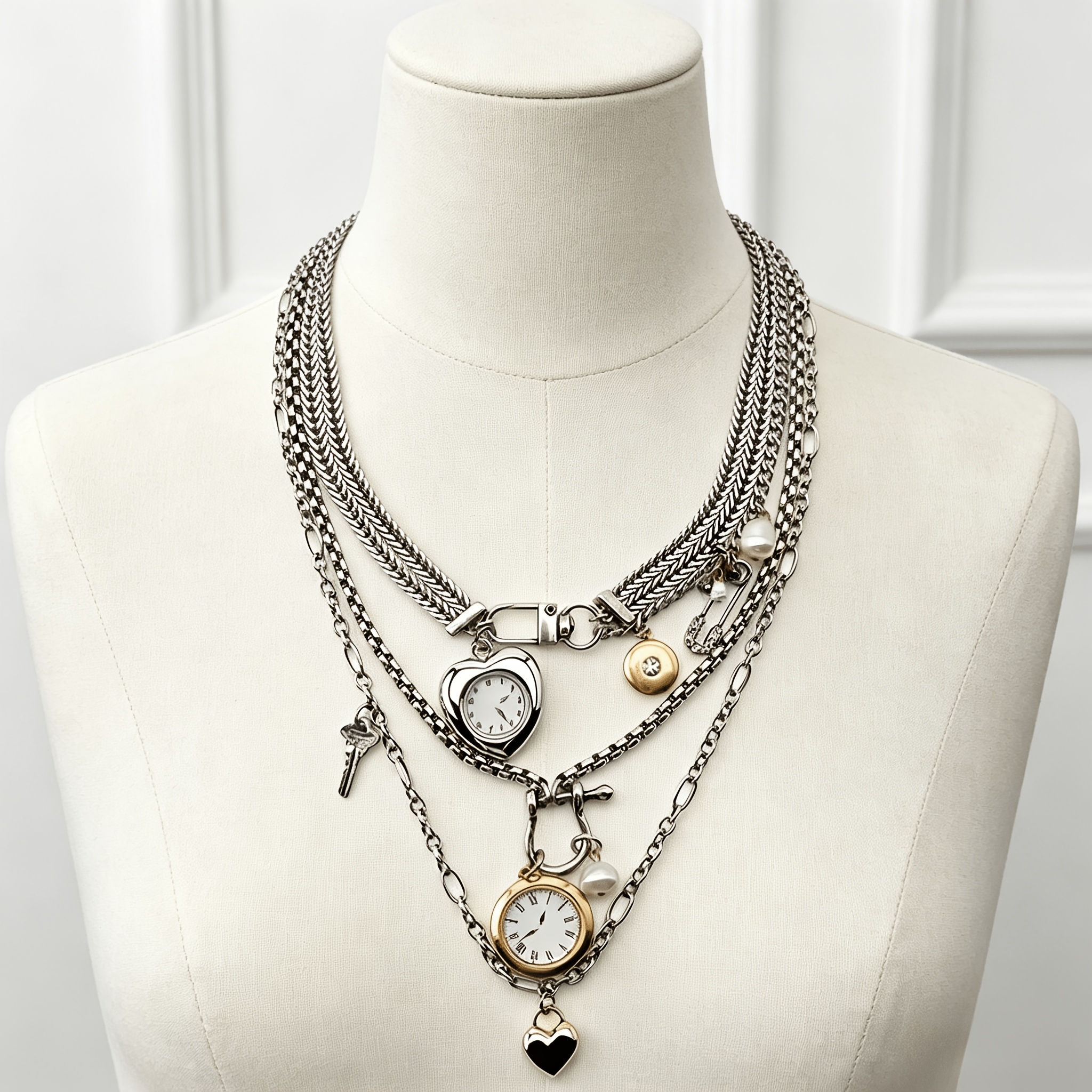 TEMU A Set Of 3 Fashionable And Exaggerated New Brooches, Buttons, Keys, Heart Necklaces, Big-name
