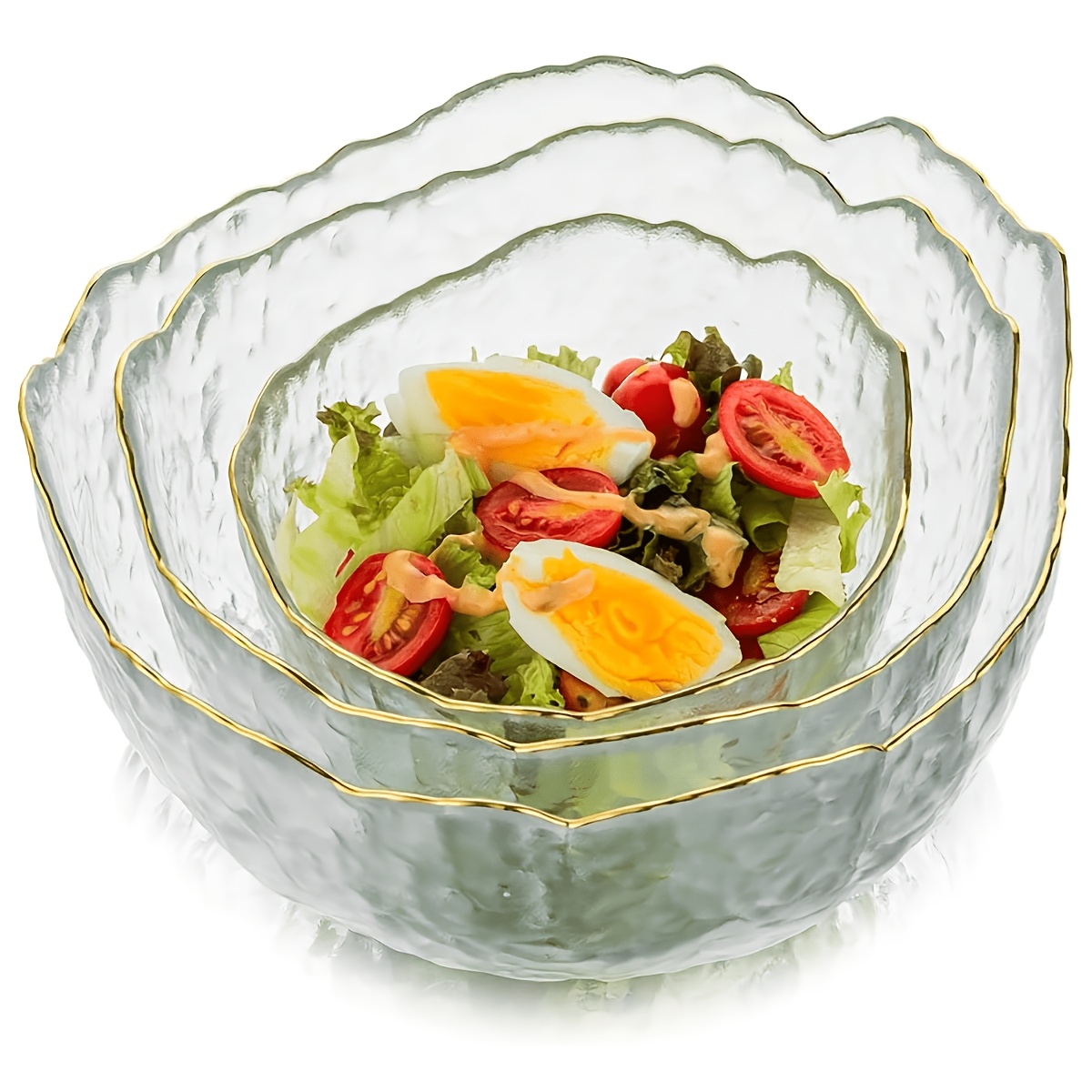 3pcs Salad Bowl Set, Transparent Glass Salad Tools, Set, Tableware, Serving Tools, Salad Making, Suitable For Daily Salads, Lunch, Cooking, Kitchen Storage