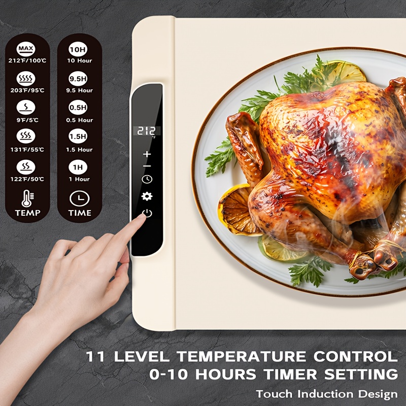 Food Warming Pad, Made Of Silicone, with 3 Temperature Levels And 6-hour Timing Function, Electric Heating Pad with Full Surface Rapid Heating Function, Foldable Food Warming Tray for Buffet Party Kitchen Countertop