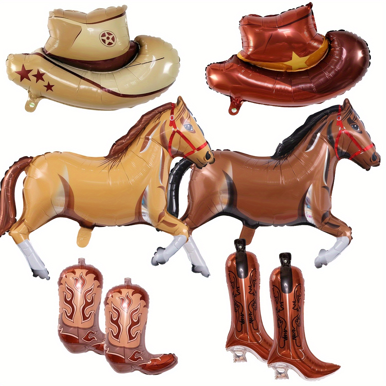 

8-piece Western Party Balloon Set - Large Brown Cowgirl Boot & Hat Foil Balloons For Birthdays, Bachelorette Parties, Rodeos & Farmhouse Celebrations