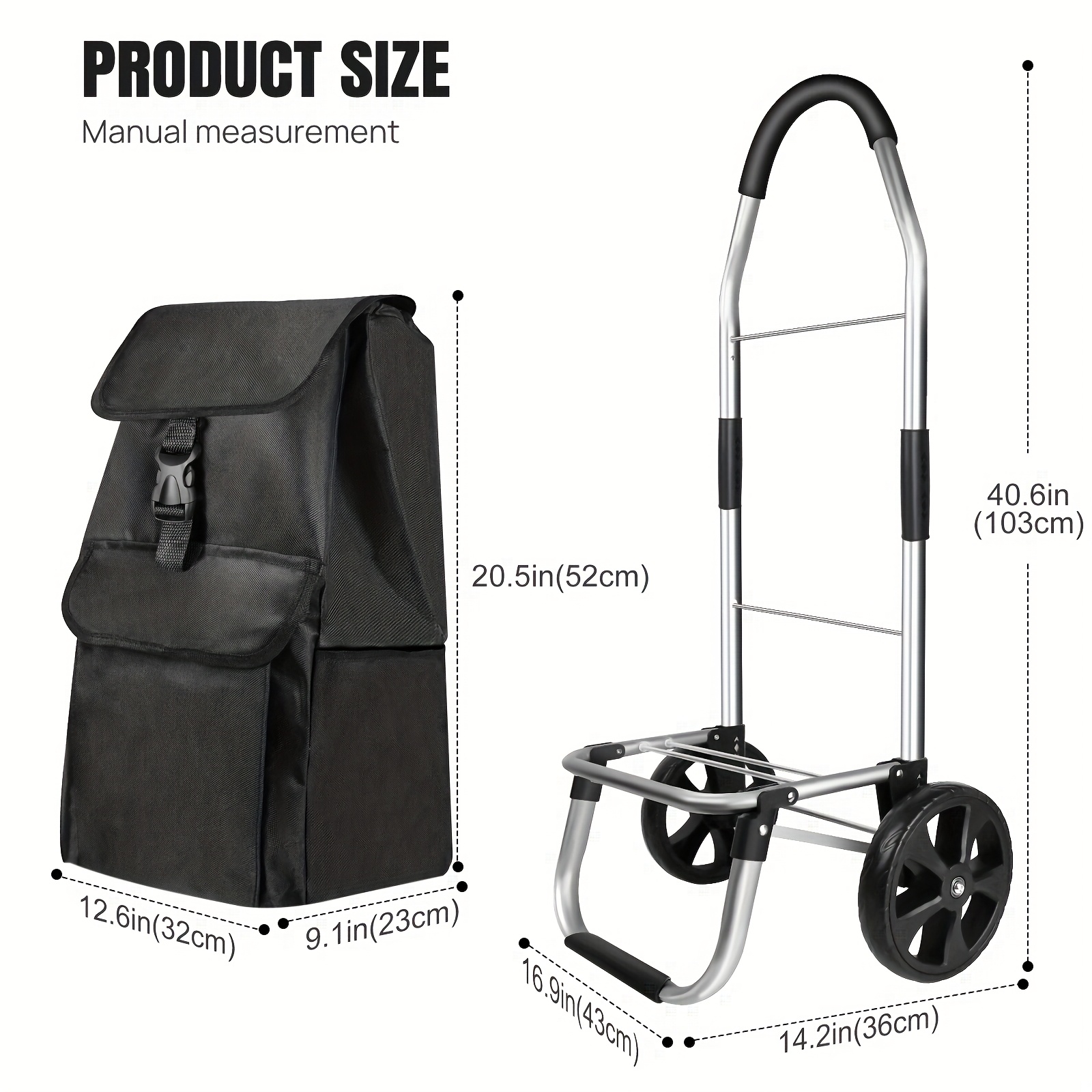 TEMU Folding Portable Shopping Trolley Aluminium Lightweight Shopping Cart Push/pull Cart With Detachable Shopping Bag Fabric Mudguard Stair Climbing