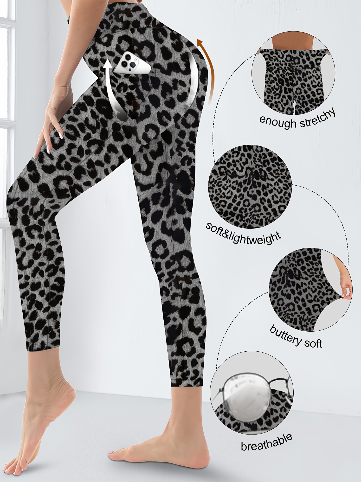 Plus Size High Waist Yoga Pants with Side Pockets - 88% Polyester 12% Elastane Stretchy Tummy Control Leggings, Sculpting Workout Gym Activewear for Women, All-Season Comfort (Machine Washable)