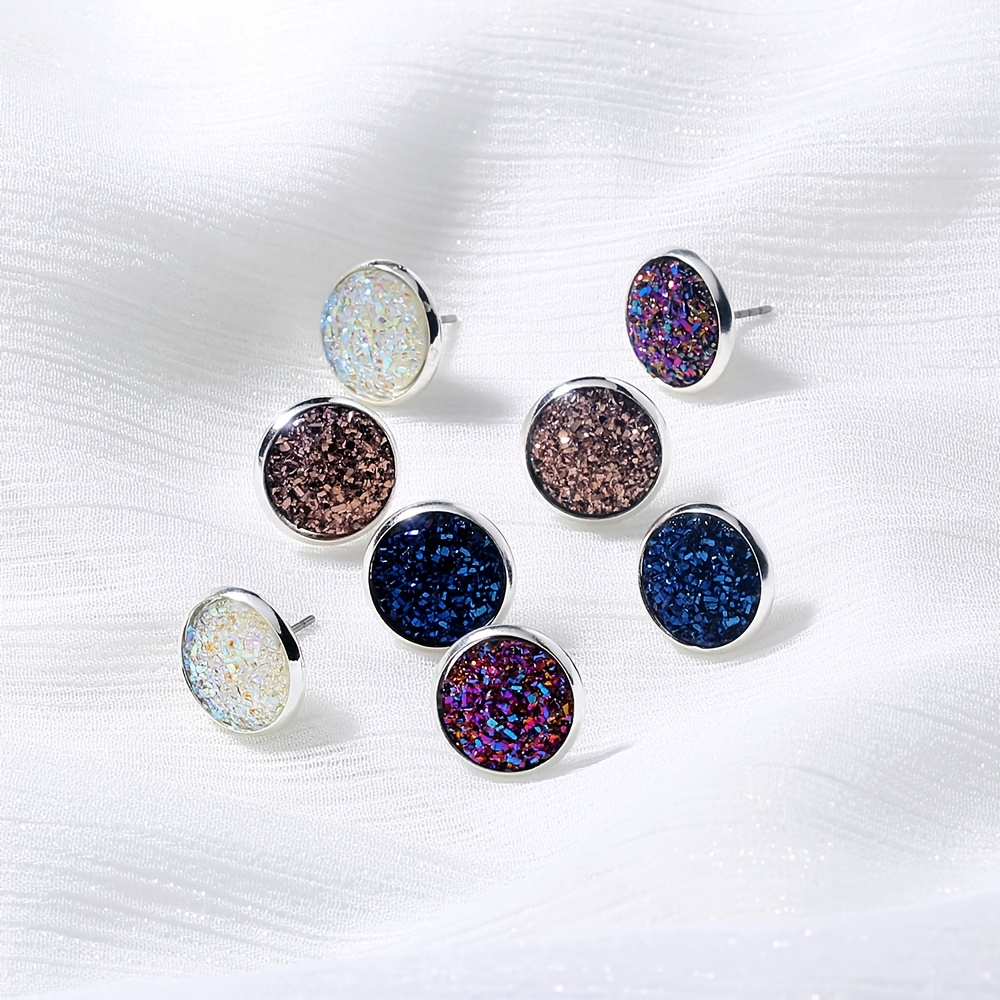 A Set Of 4 Pairs Trendy Round Resin Cluster Earrings