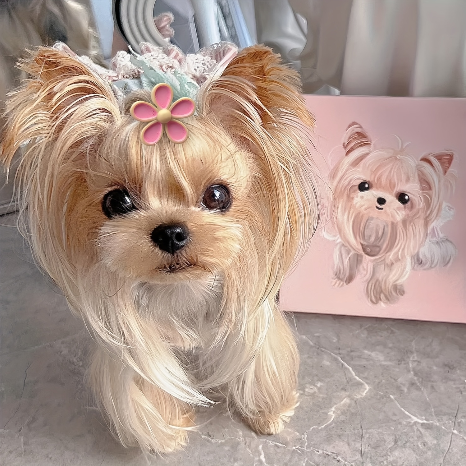 Yorkshire Terrier Small Dog With Bow In Hair 100PCS Cute Puppy Dog