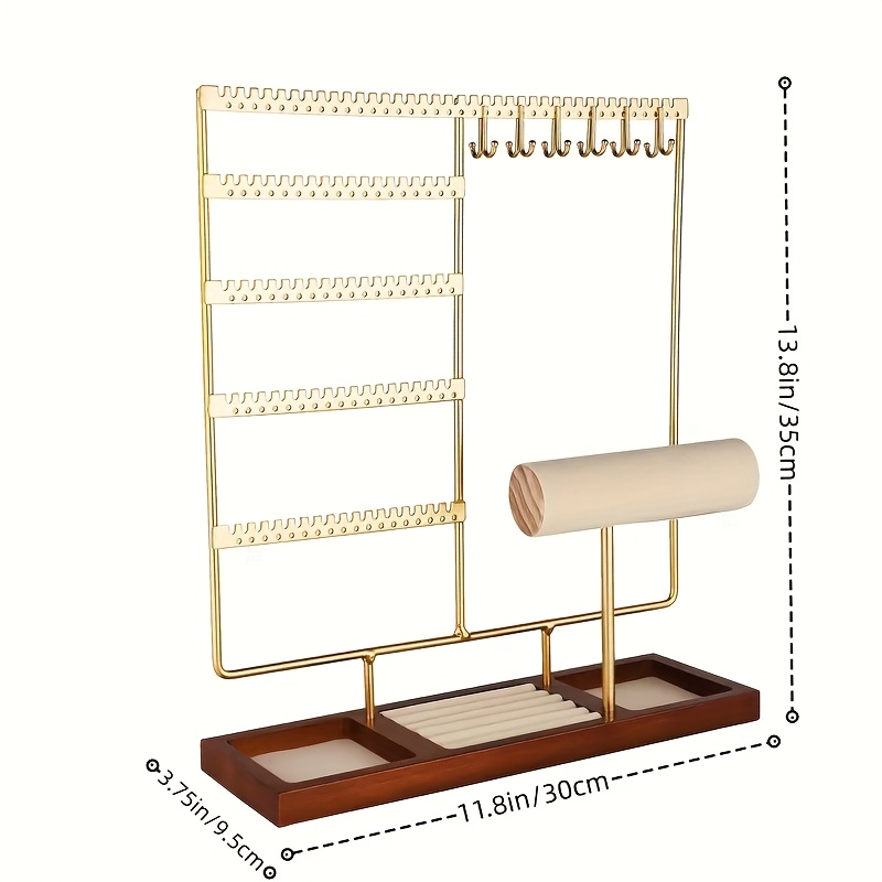 Focket Porta Gioielli In Legno E Velluto - Organizzatore Da Tavolo Rimovibile Per Collane, Bracciali E Ciondoli (Bianco)