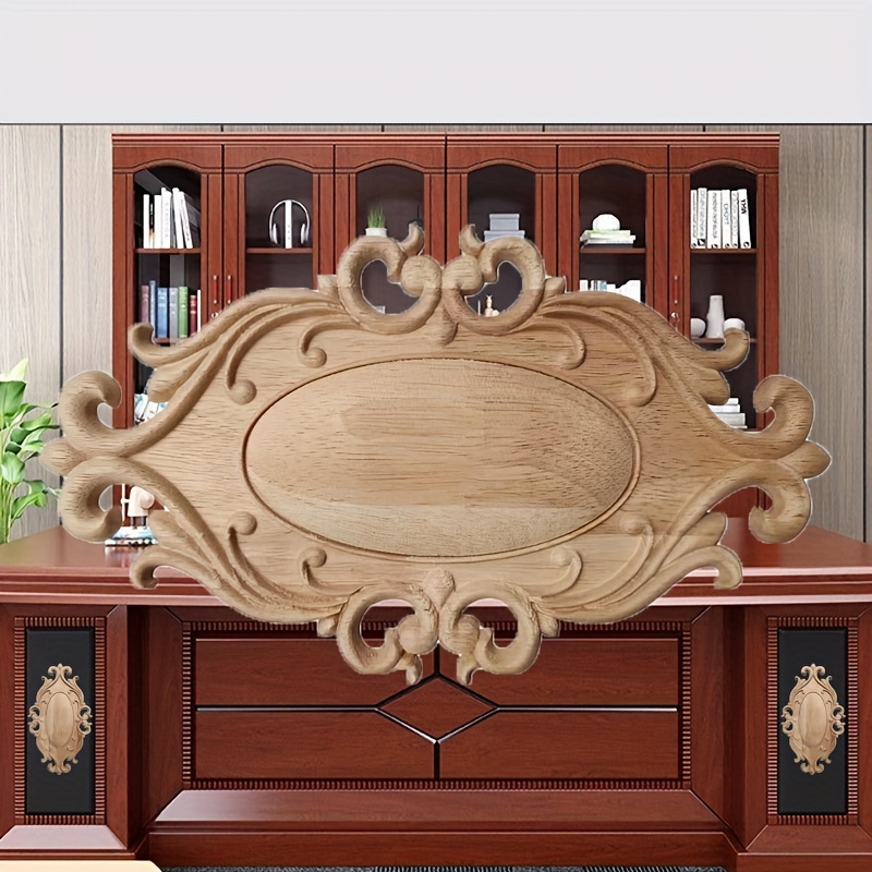 

1pc Elegant Solid Wood Hollow-out Applique - Unpainted, Diy Cabinet & Furniture Decor