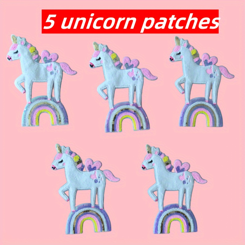 Image of A Set Of 5 Cute Sequin Rainbow Spur Embroidered Cloth Stickers Clothes Patch Decorative Stickers