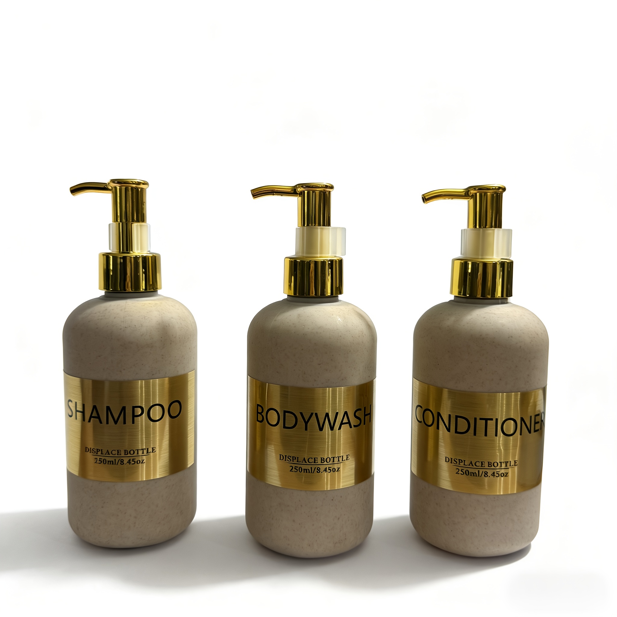 TEMU Ensemble de 3 distributeurs de savon de douche de 250 ml (8,45 oz), distributeur de shampooing, et gel douche, couleur paille de blé transparent