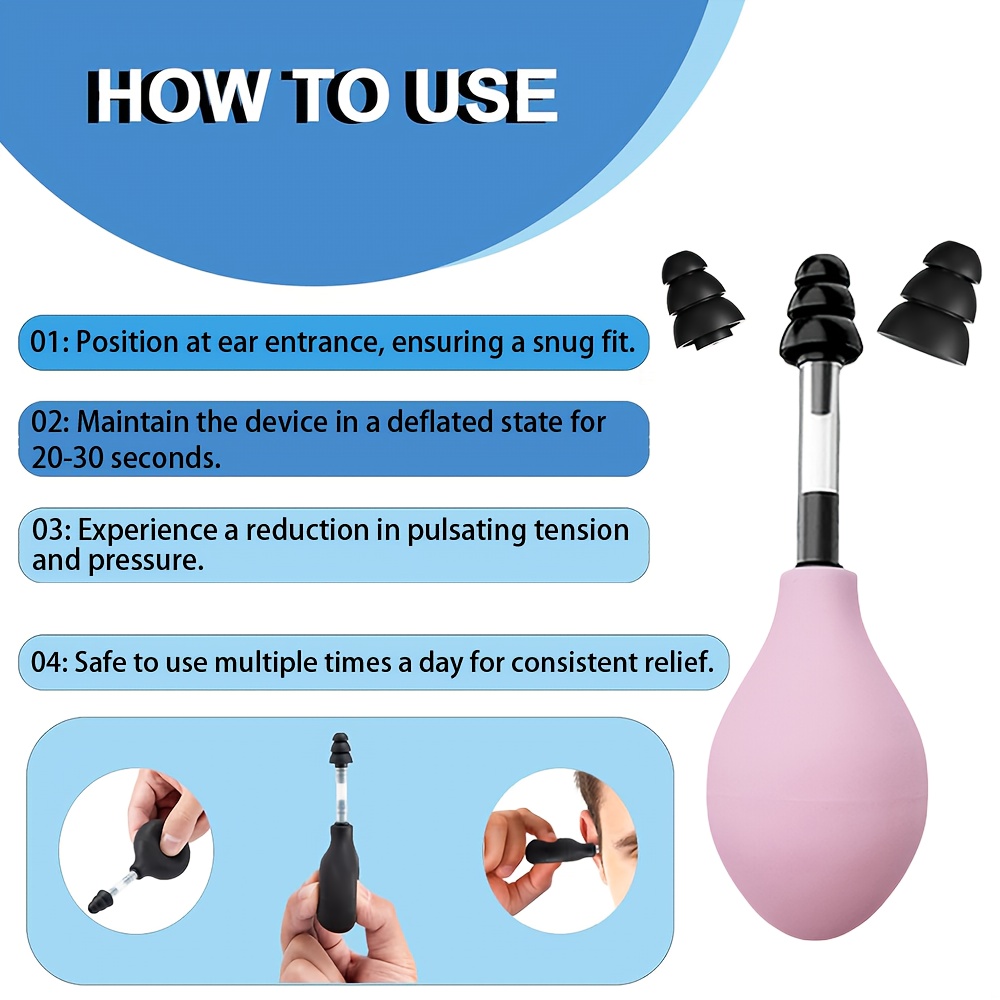1 Device Xunhaoo Portable Ear Pressure Tool with 3 Sizes Soft Earplugs Suitable for Migraine, Tension Headache & Tinnitus - Travel-Friendly Earplug Massager Device