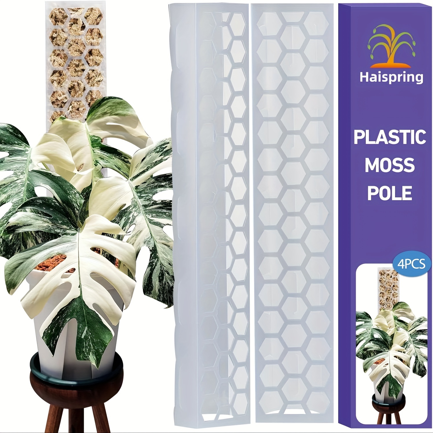 

Plastic Moss Pole 4 Pcs Plant Stakes Extending To 62 Inch For Training Indoor Climbing Plants Such As Monstera To Grow Upwards-use Plant Support Poles Work With Sphagnum Moss Or Other