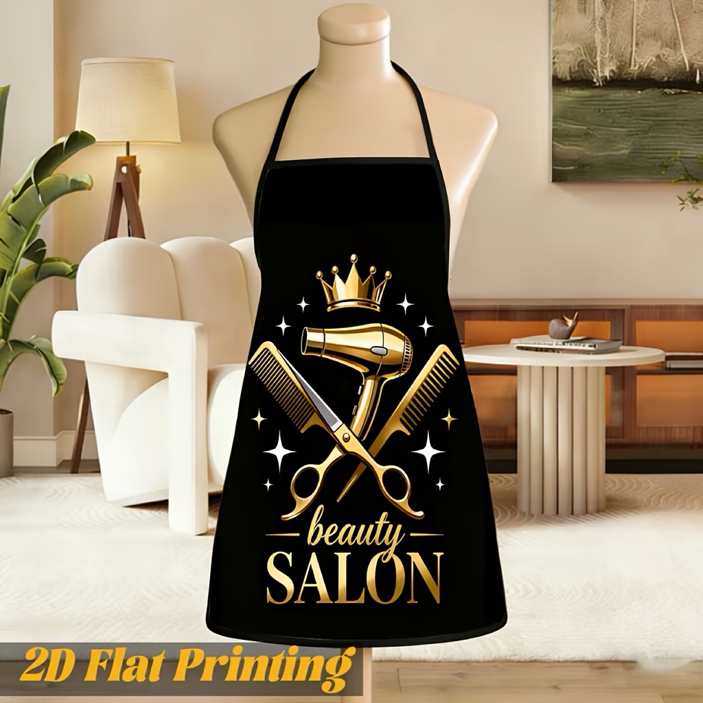 TEMU 1pc Golden Hairdressing And Printed Apron | Suitable As A Gift For Barbers, Hairdressers, And Salon Stylists | Professional Hairdresser Work