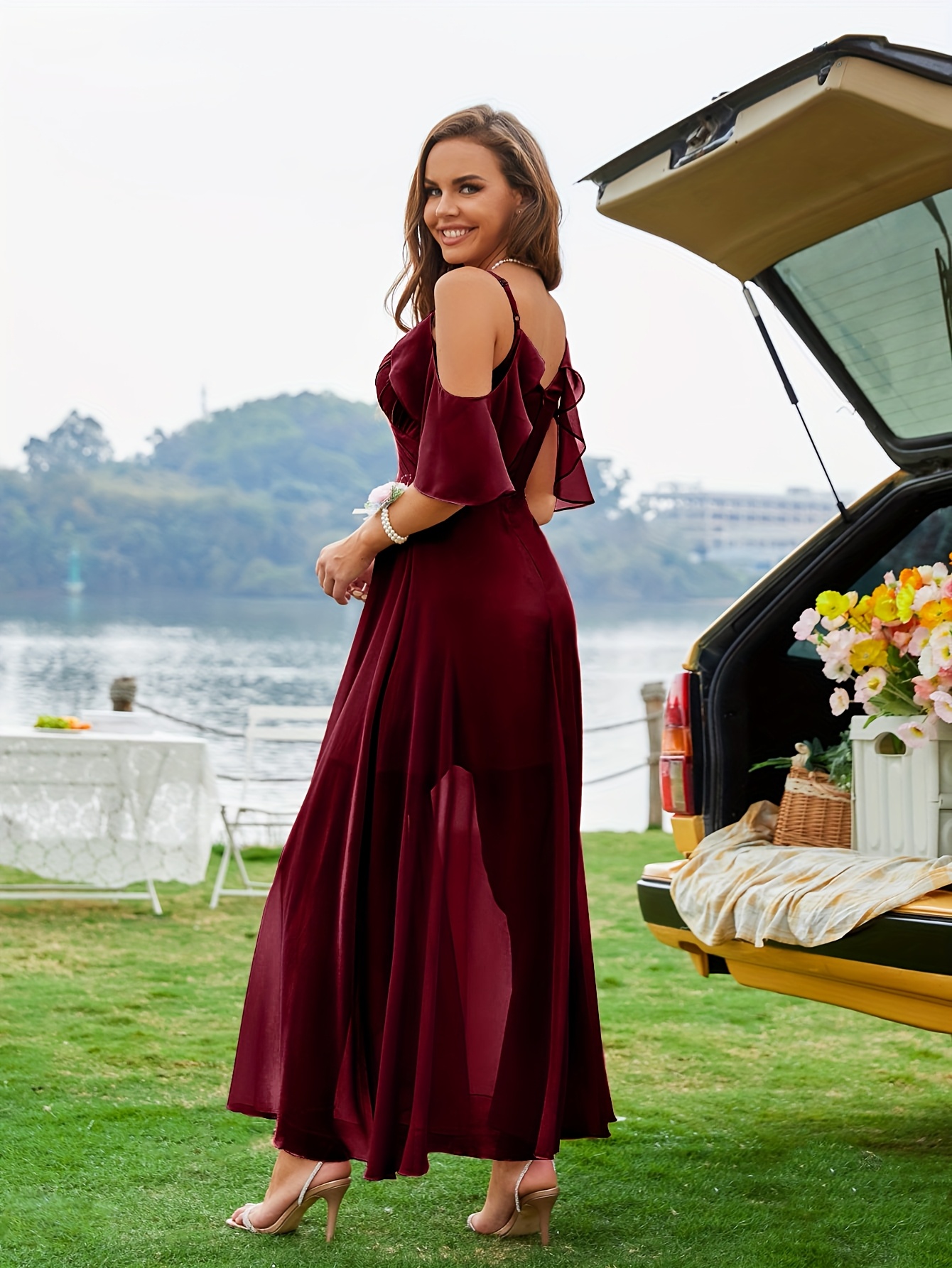 burgundy formal dresses near me Elegant Strapless Mermaid Long Burgundy Prom Dress Bridesmaid Dress US12 / Custom Color main image 0