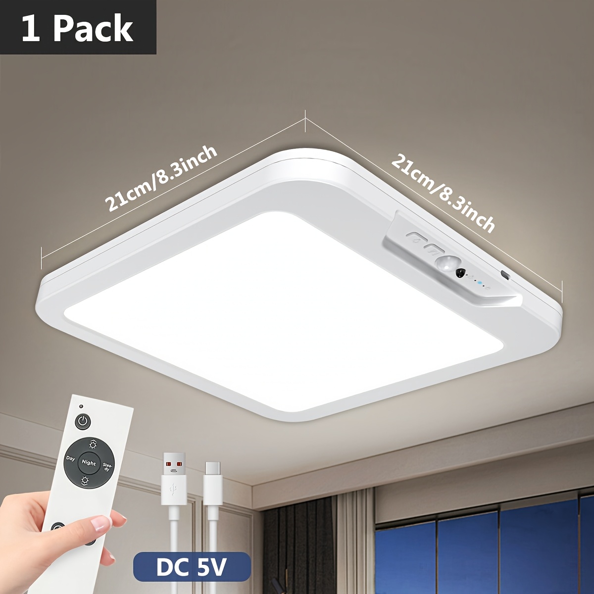 E-shop Wiederaufladbare 6000mAh Deckenleuchte mit Akku und Fernbedienung, 3 Farbmodi, dimmbare LED-Deckenlampe für Schlafzimmer, Arbeitszimmer,