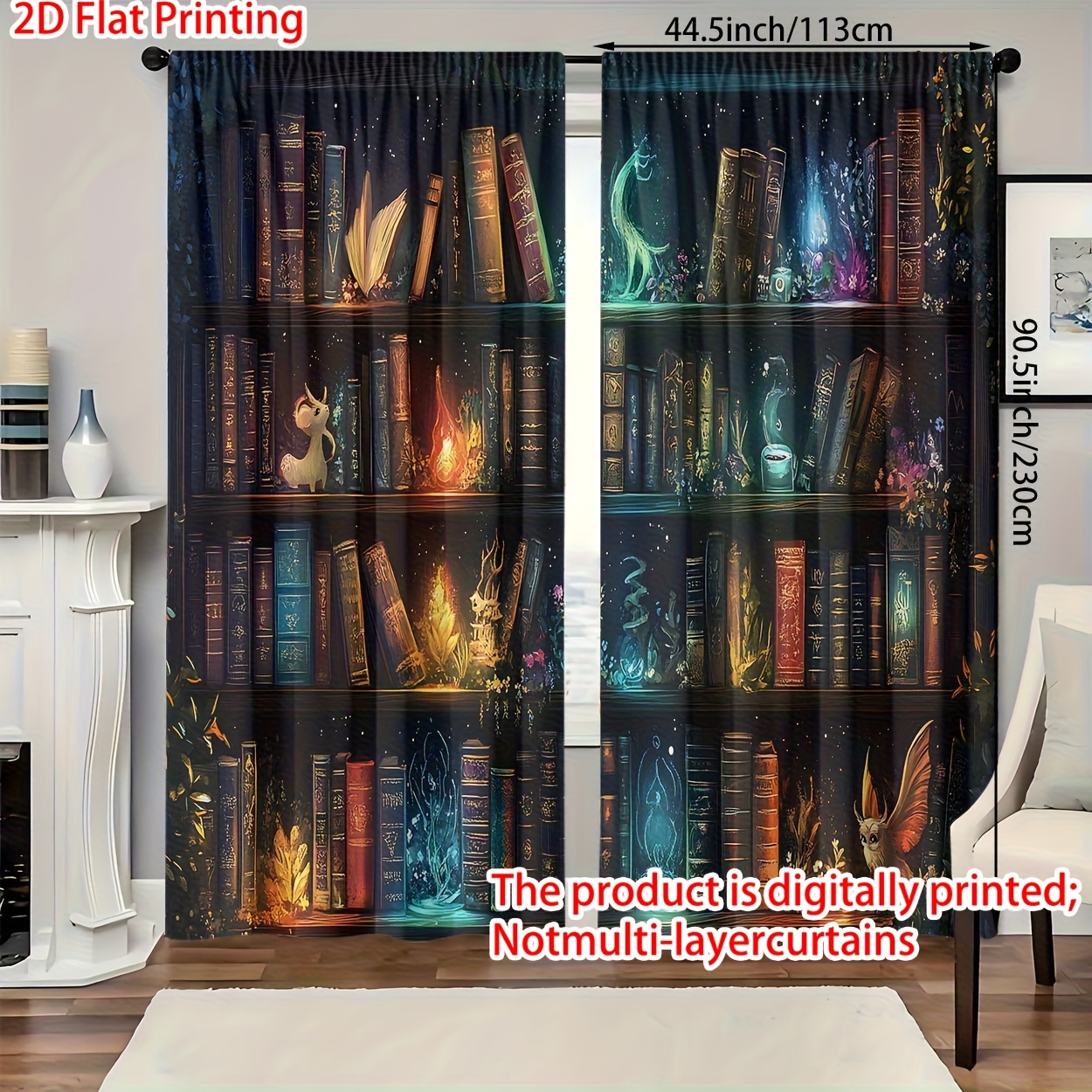 TEMU 2pcs, 2d Flat Print Polyester Material High-definition Digital Pattern Printed Blackout Curtains With Rod For Bedroom, Living Room, Office, And
