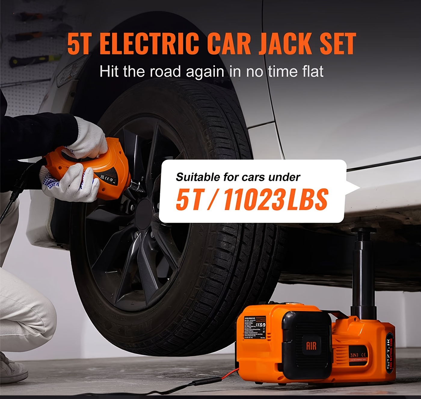 5 ton 11023 lbs hydraulic jack lift with electric impact wrench car electric jack tire impact wrench tire repair kit for suv and truck heavy duty hydraulic jack details 0