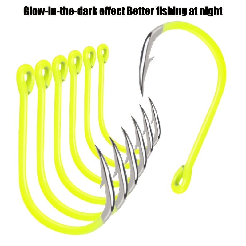 

100pcs Yellow -the-dark Carbon Steel Fishing Hooks With Barbs, Tooth Design, For Night Fishing, Ideal For Grass Carp, , And Silver Carp