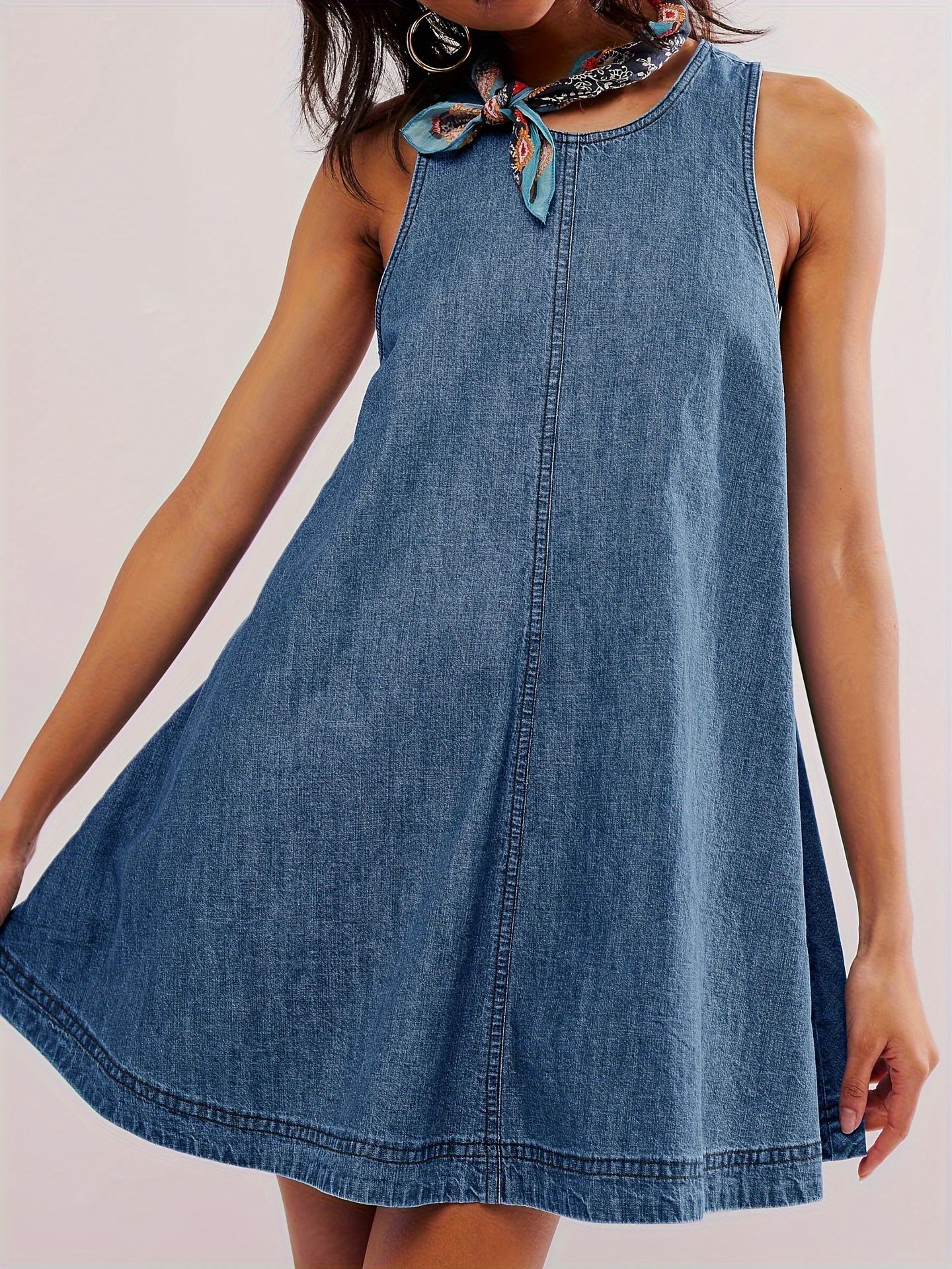 womens denim dress sleeveless backless babydoll mini dress - Temu