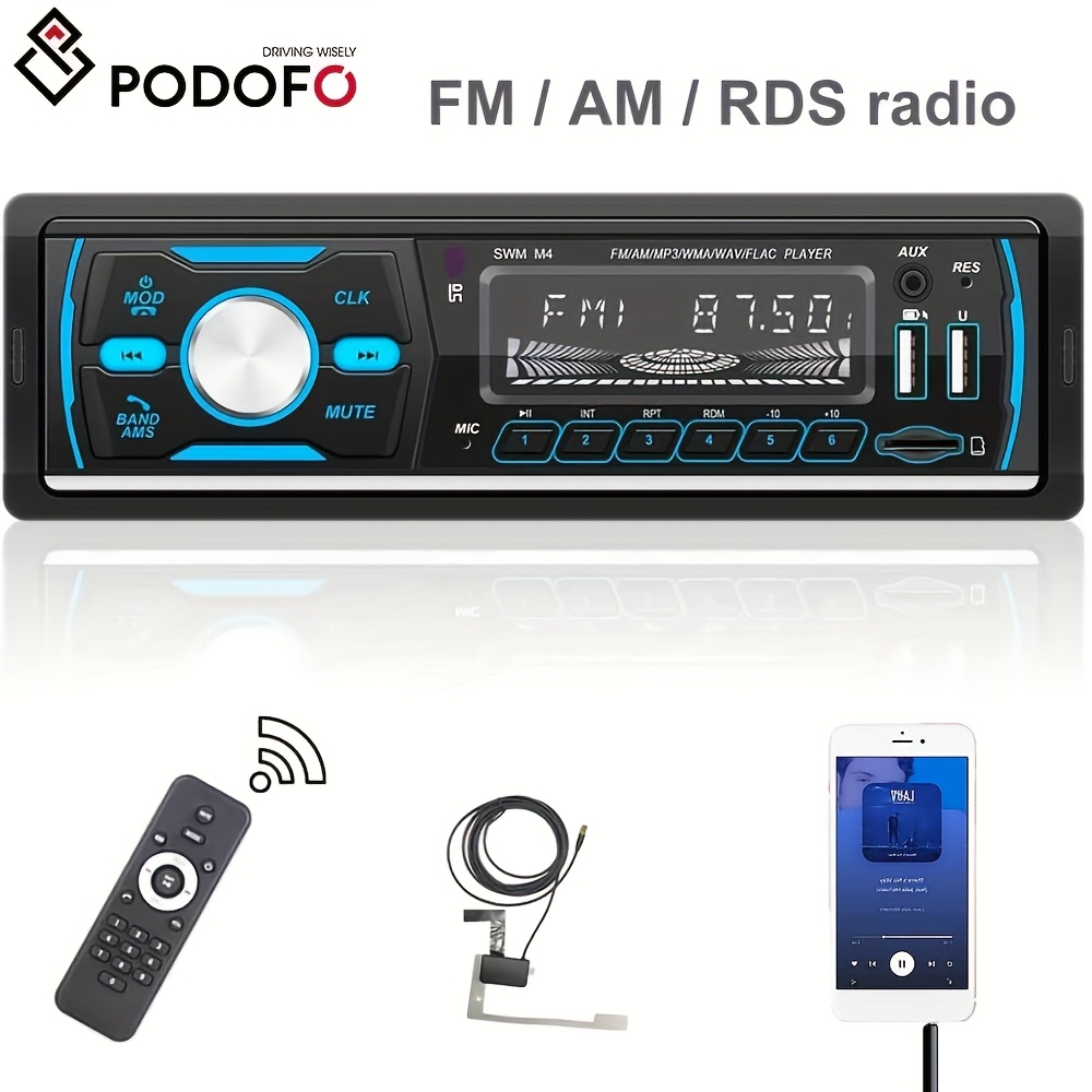 

Wireless Car Stereo Single Din Digital Fm Am Rds Dab+ Receiver Support Aux Tf Usb & Charging Button Lights + Remote, Without Battery