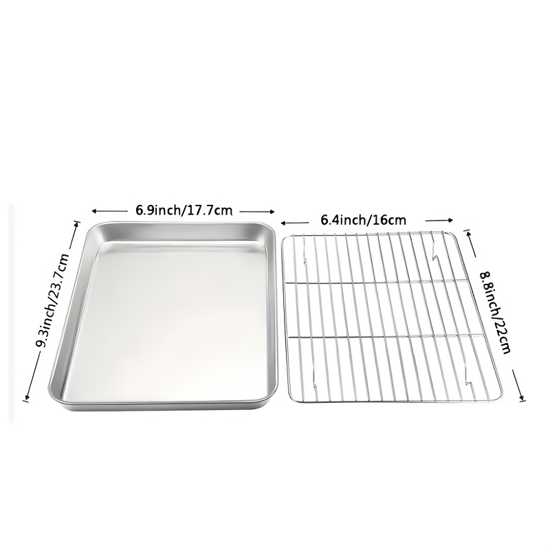 TEMU [baking Sheet With Rack] Large Baking Trays, Stainless Steel Cookie Sheet Baking Pan Tray, With Cooling Rack, Heat Distribution, Easy-clean