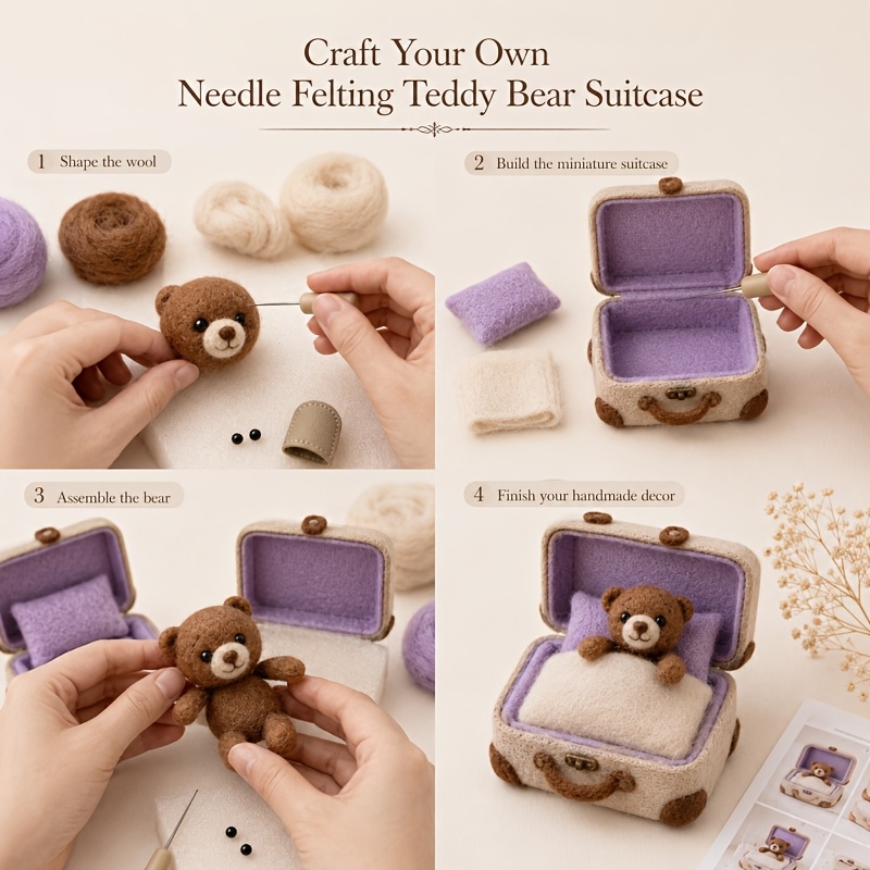 Animal Needle Felting Kit, Beginner Bear Felting Craft with Tutorials