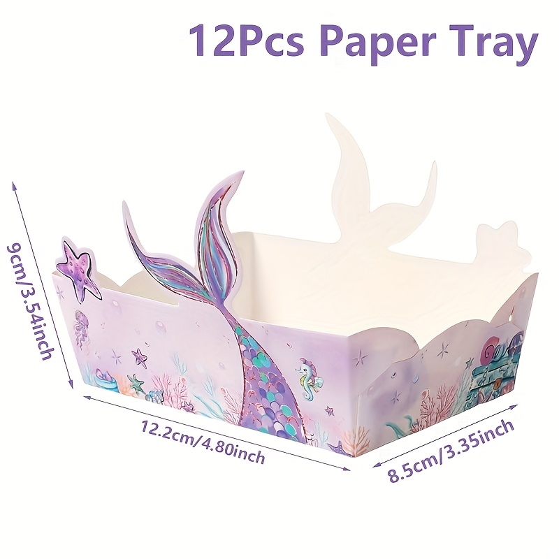 Image of Set Of 12, Little Mermaid-themed Paper Trays, Ideal For Celebrations, Birthday Decorations, Anniversary Packaging, Baby , Wedding Shower Decorative Trays, And Party Bundles