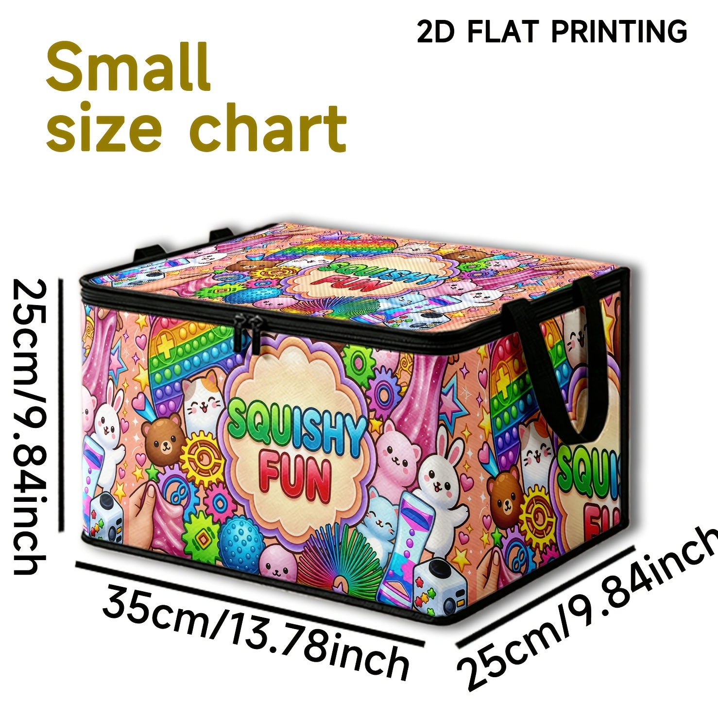 TEMU 1pc Stress Relief Cartoon Pattern 2d Printed Storage Box, Black Trimmed Double Zipper Foldable Clothing Organizer With Side Handles, Foldable,