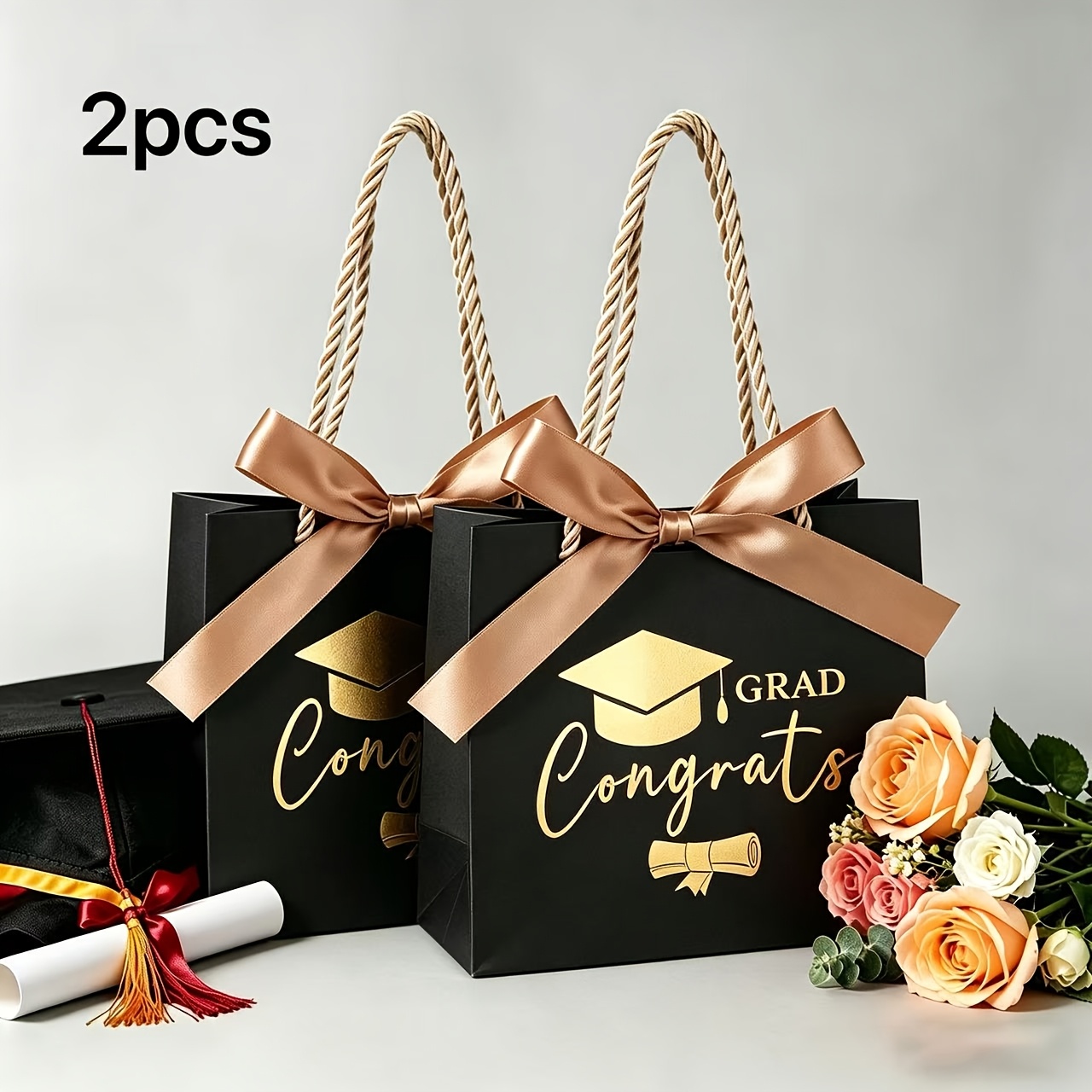 TEMU Gift For Her/him Gift For Her/him 2pcs Graduation Gift Bags | Sturdy Handles & Doctoral | Congrats On Graduation | Suitable For Graduation